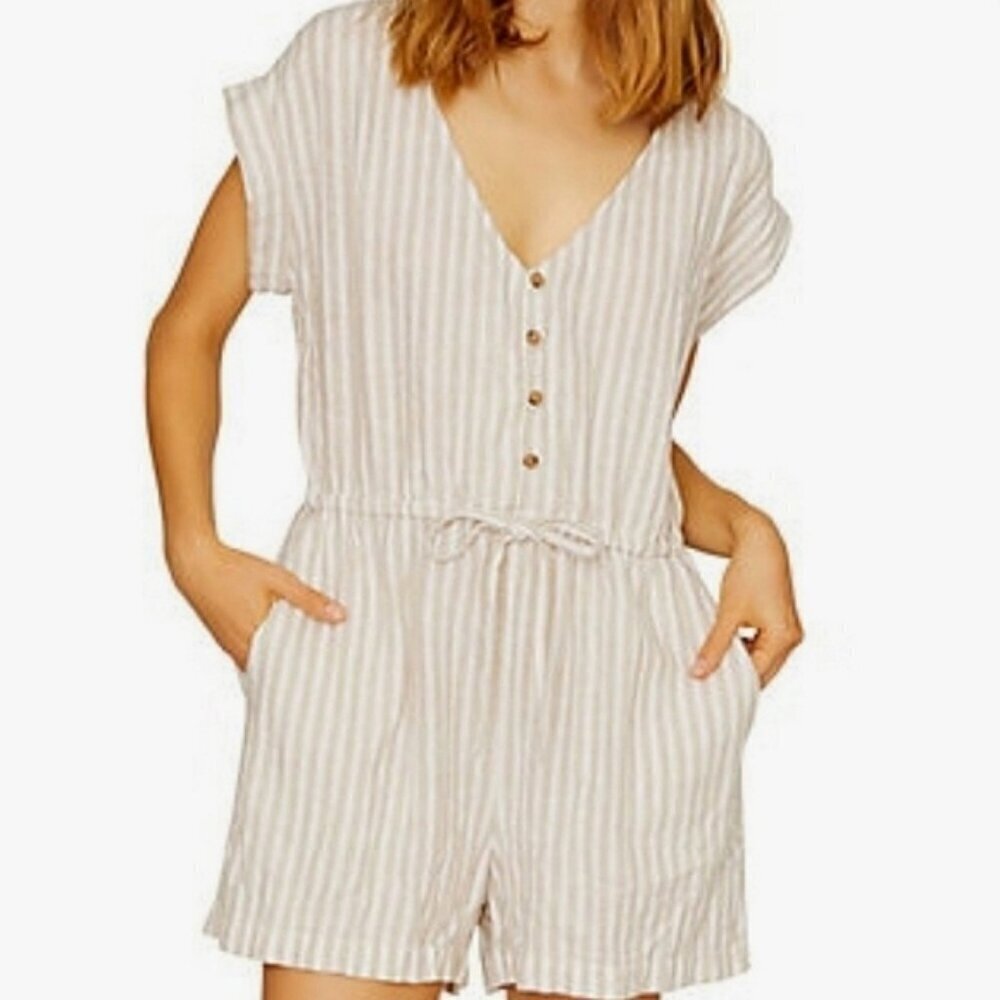Sanctuary Linen-blend White and Biege Romper Size Large